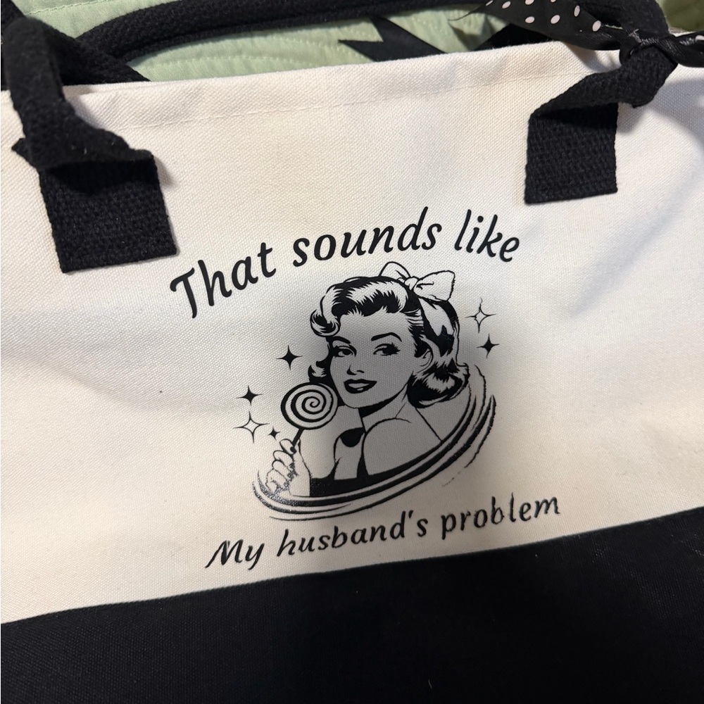 Canvas Tote Bag with Retro Graphic - Cream and Black